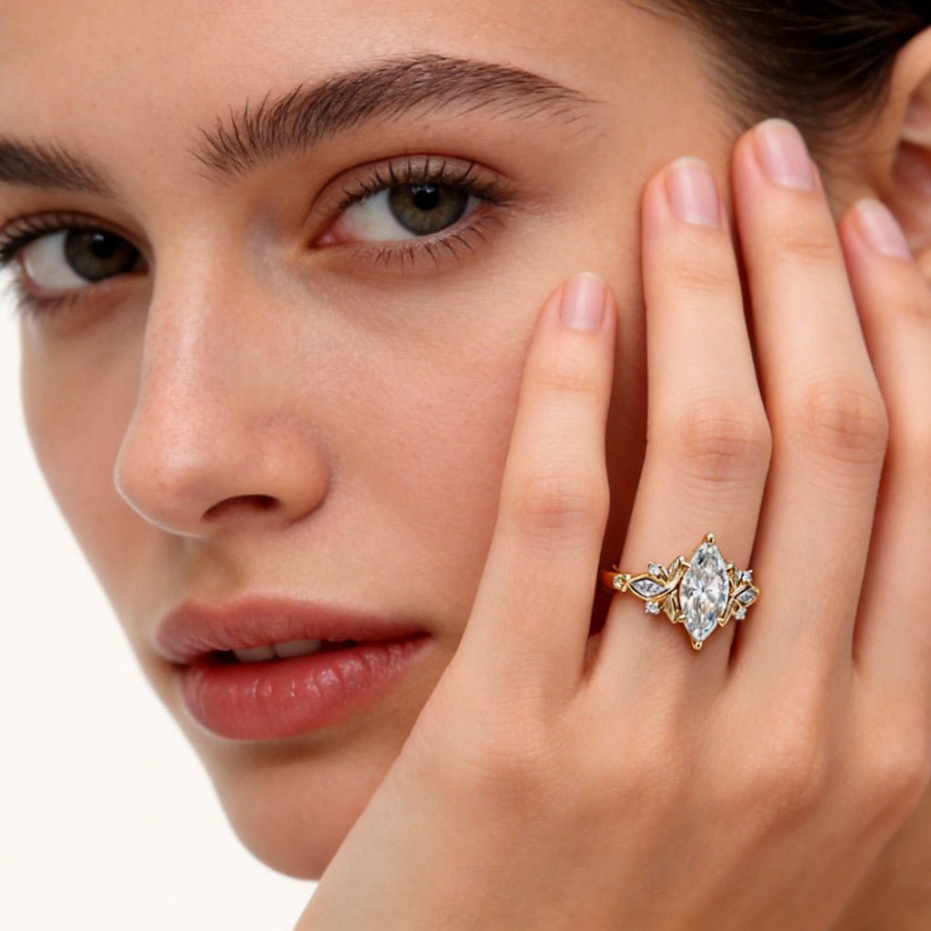 Gnoce Vintage Floral Marquise Cut Engagement Ring_3