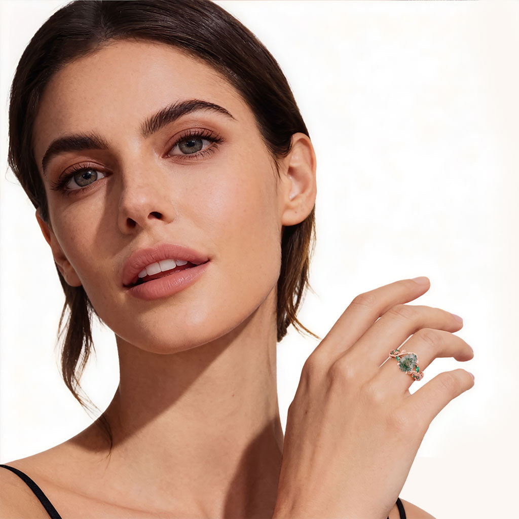 Gnoce Moss Agate Pear-cut Promise Ring_3