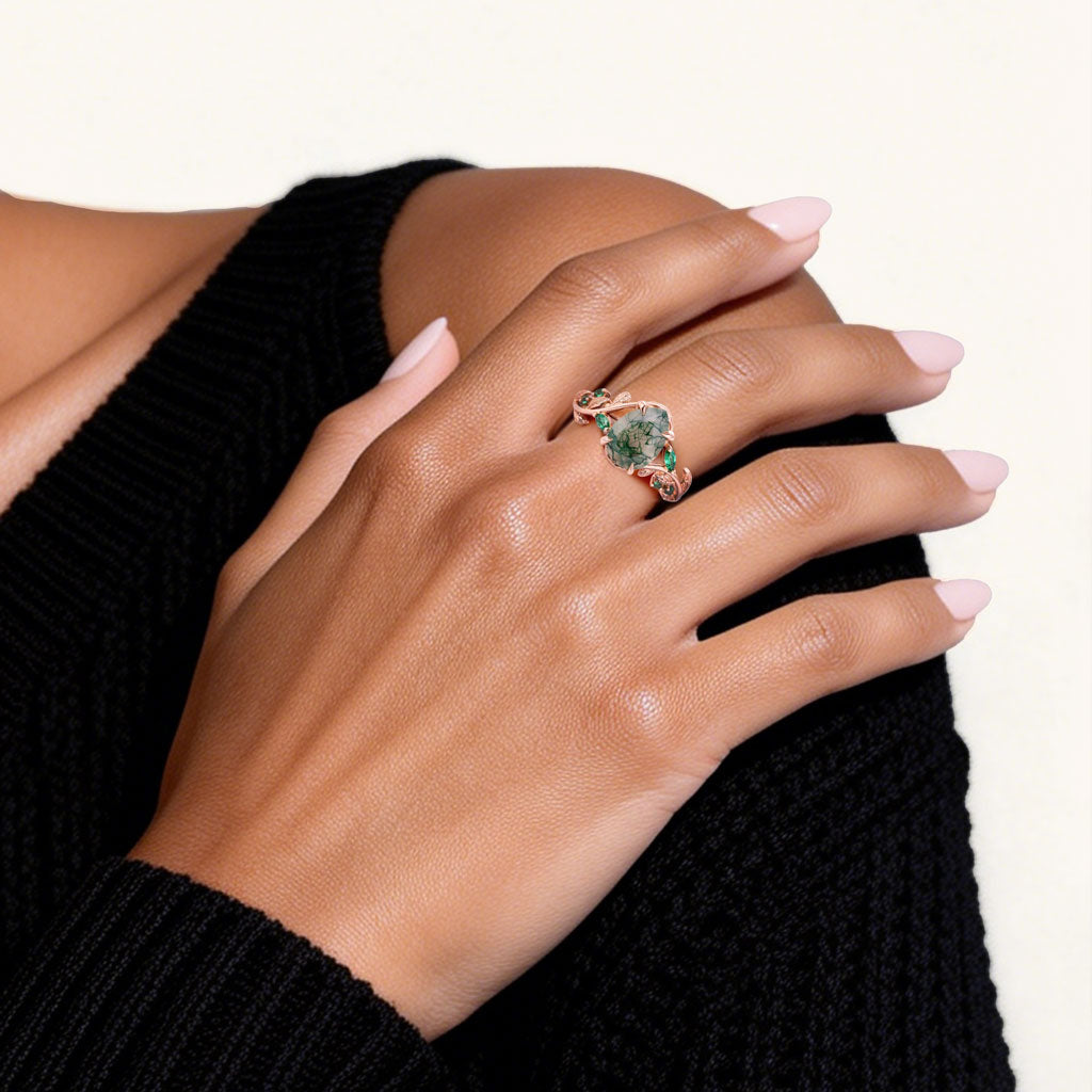 Gnoce Moss Agate Pear-cut Promise Ring_2