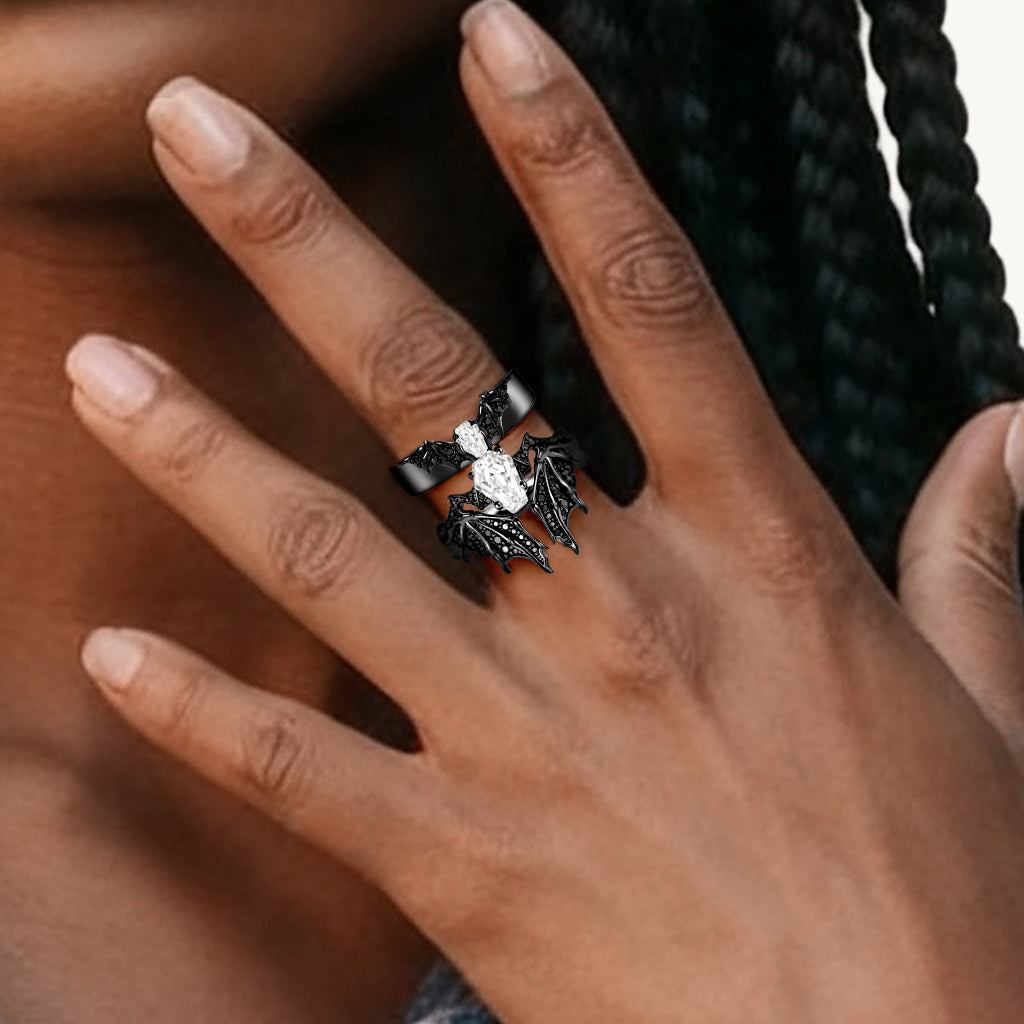 Gnoce Bat Wing Coffin Moissanite Ring Set_2