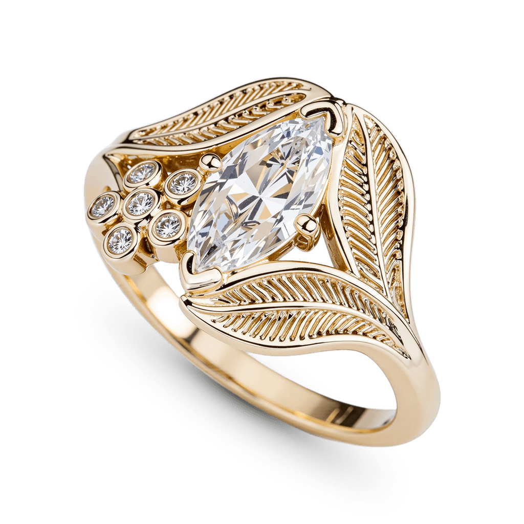Gnoce Nature-Inspired Leaf & Floral  Marquise-Cut Engagement Ring_4