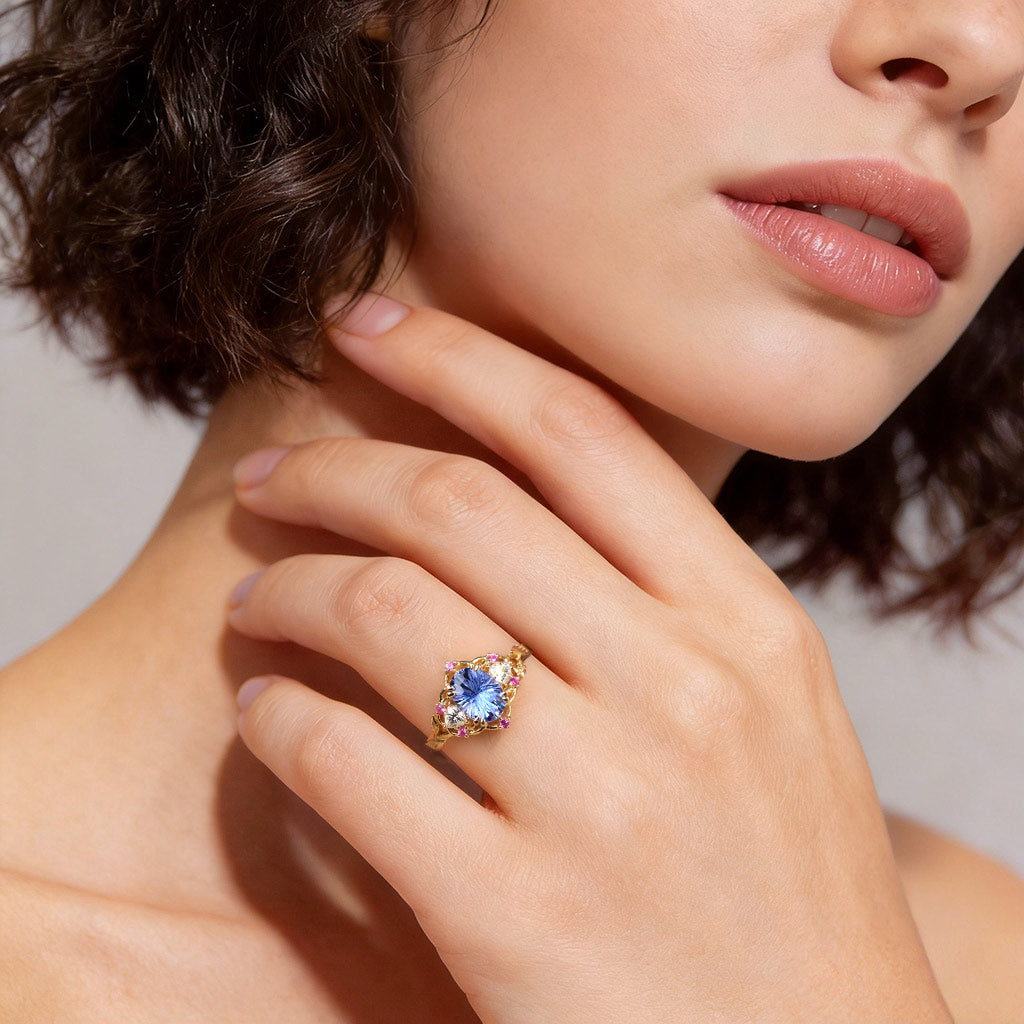 Gnoce Nature-Inspired Leaf & Floral  Oval-Cut Engagement Ring_2