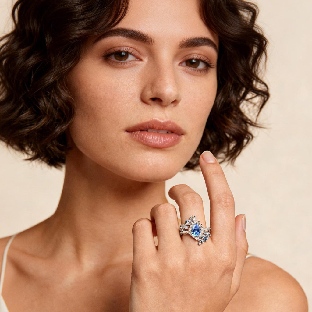 Gnoce Nature-Inspired Vine Pear-Cut Engagement Ring Set_3