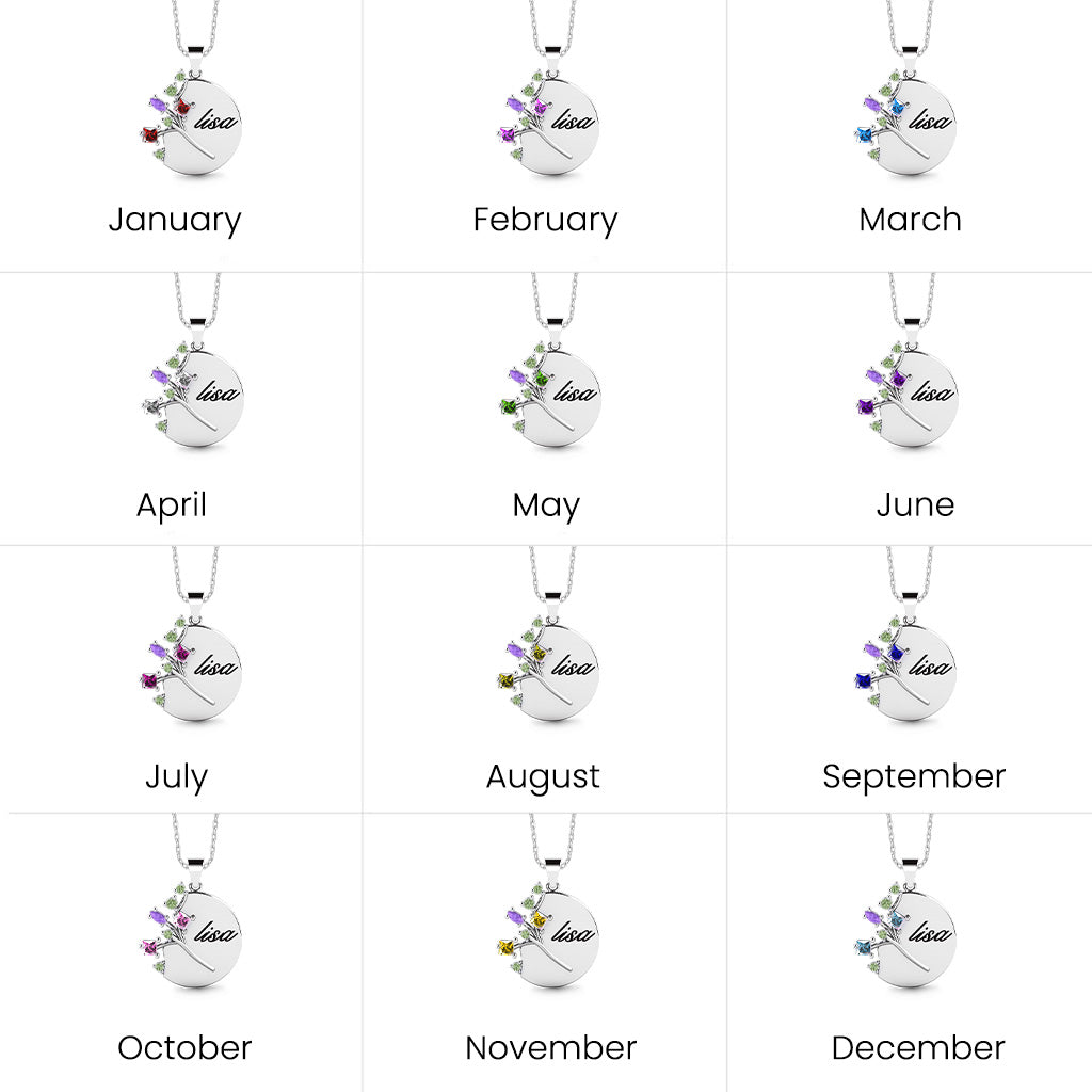 Gnoce Personalized Family Tree Necklace with 2 Birthstones_4