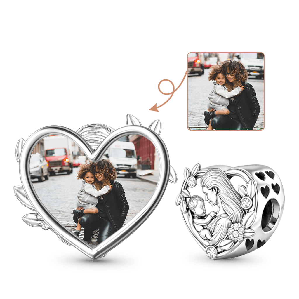 Gnoce Mother Embraces Baby Personalized Photo Heart Charm_1