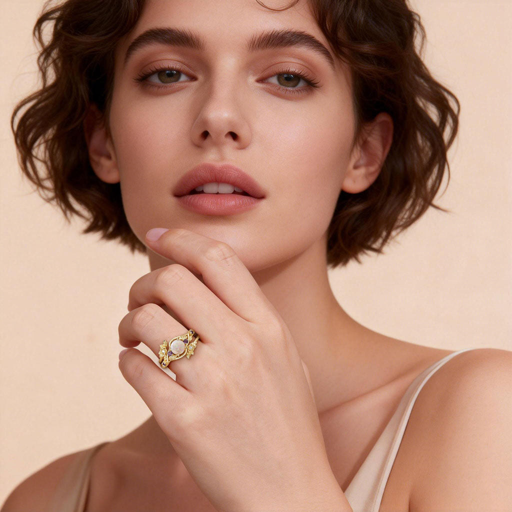 Gnoce Rose Blossom Opal Ring Set_3