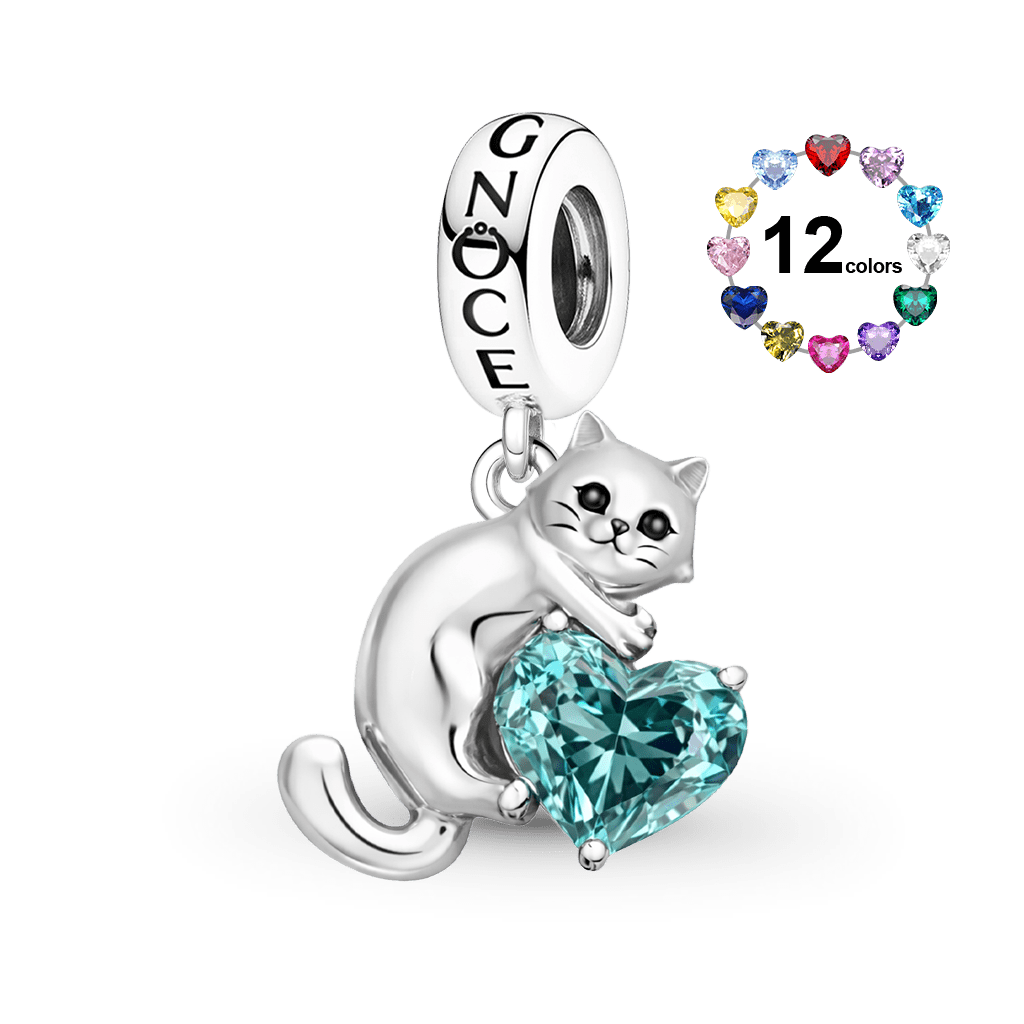 Gnoce Cat Embraces Love Birthstone Pendant Dangle Charm_1