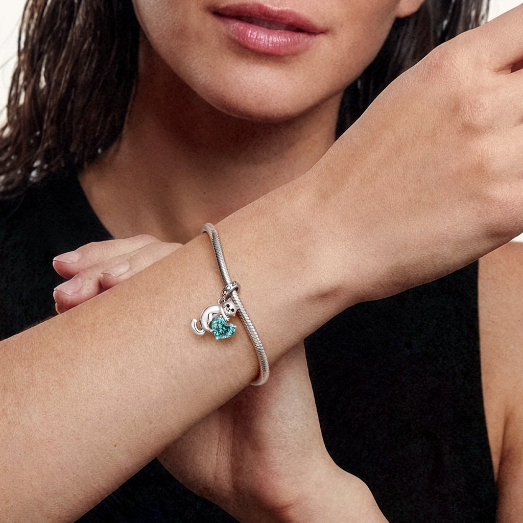 Gnoce Cat Embraces Love Birthstone Pendant Dangle Charm_2