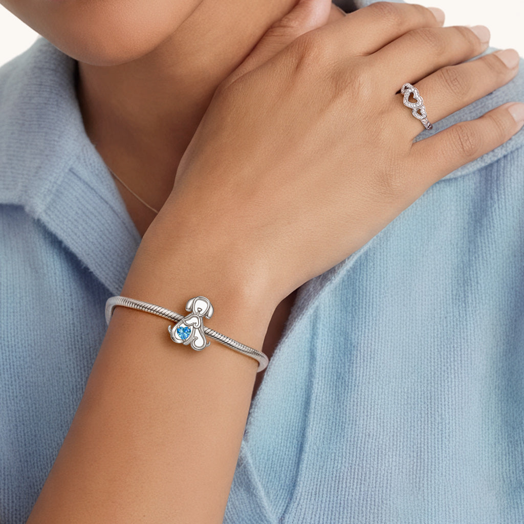 Gnoce Mother's Day Puppy Mother & Baby Customized Birthstone Charm_2