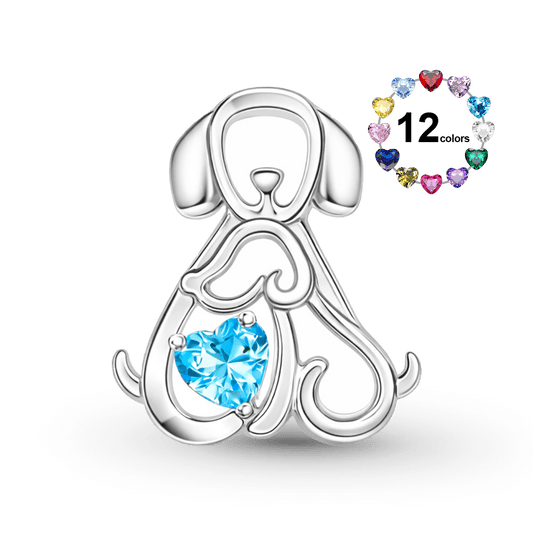 Gnoce Mother's Day Puppy Mother & Baby Customized Birthstone Charm_1