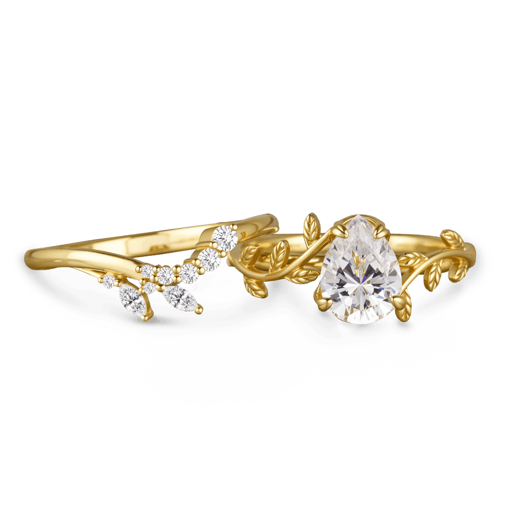 Gnoce Nature-Inspired Pear-cut Leaf Engagement Ring Set_4