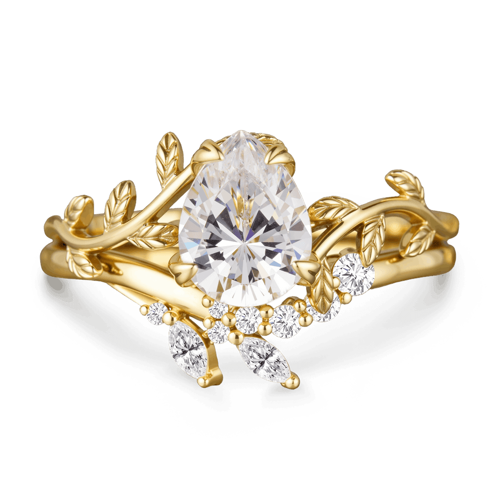 Gnoce Nature-Inspired Pear-cut Leaf Engagement Ring Set_1