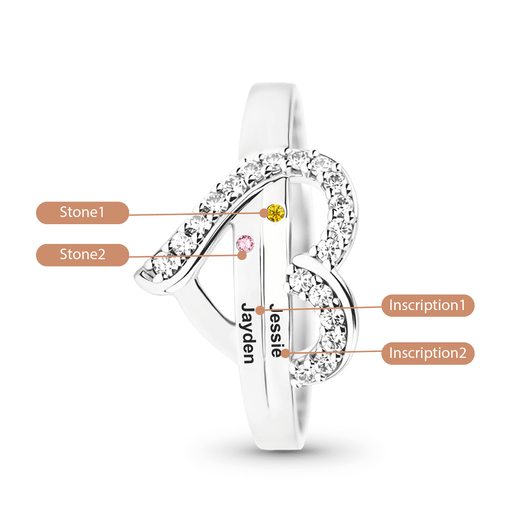 Gnoce Personalized Birthstone Heart Ring with Up to 3 Names_3