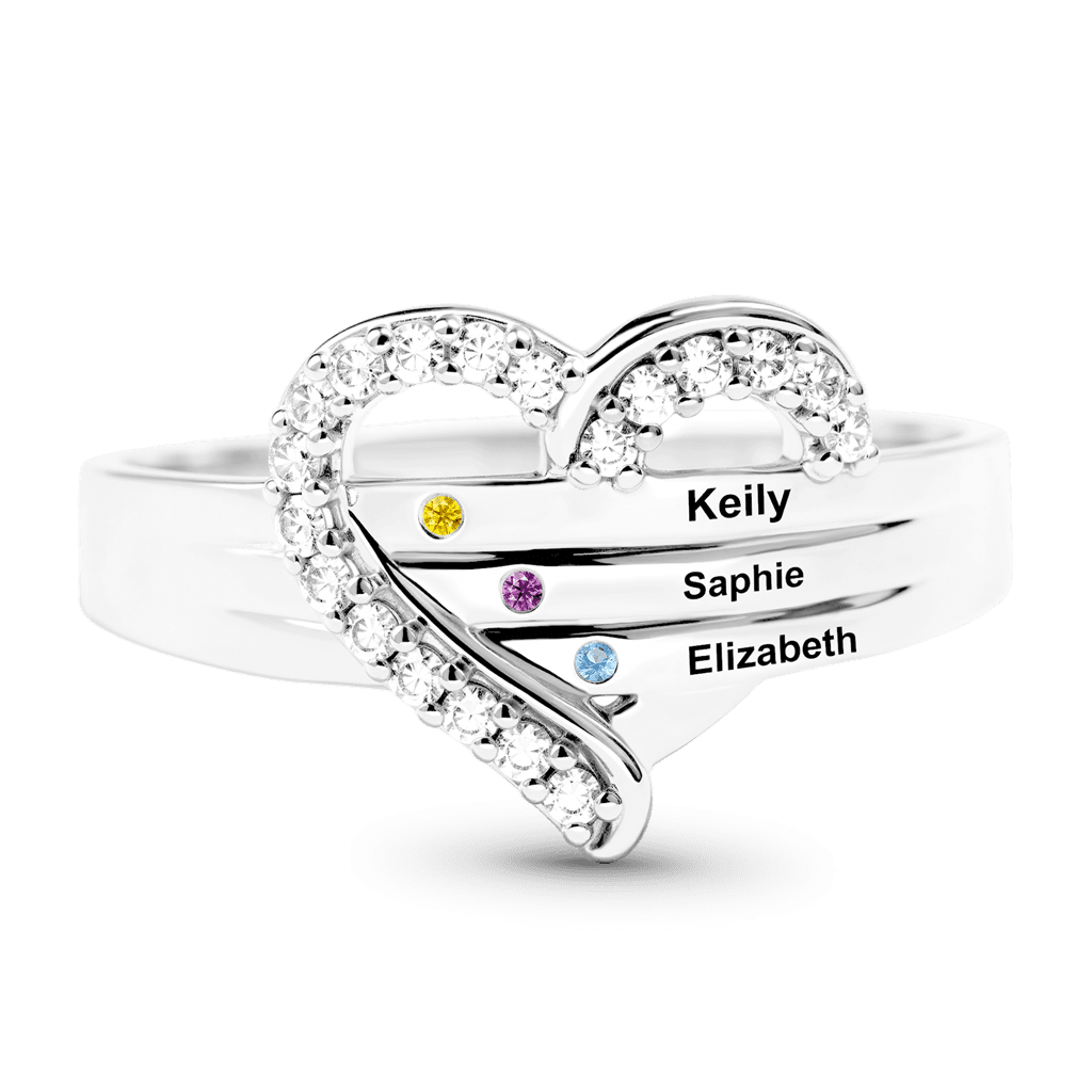 Gnoce Personalized Birthstone Heart Ring with Up to 3 Names_5