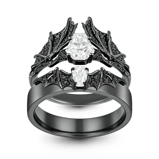 Gnoce Bat Wing Coffin Moissanite Ring Set_1