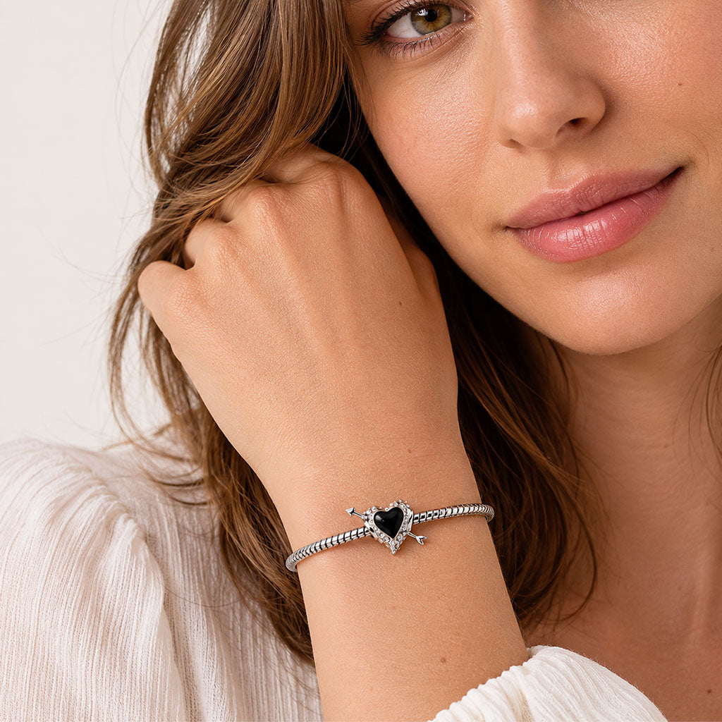 Gnoce Heart-shaped Meteorite Arrowhead Charm Platinum-plated Silver Blend_5