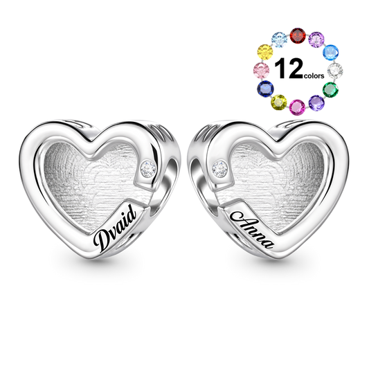Gnoce Heart-shaped Engravable Birthstone Charm Platinum-plated Silver Blend_1