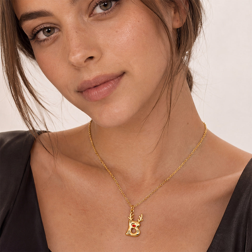 Gnoce Merry Christmas Reindeer Initial Letters Necklace_4