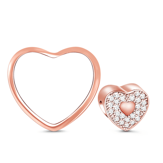 Gnoce "Give You My Love" Personalized Sparkling Rose Gold Heart Photo Charm-Fit for Pendant & Choker Necklace and Bracelet_3