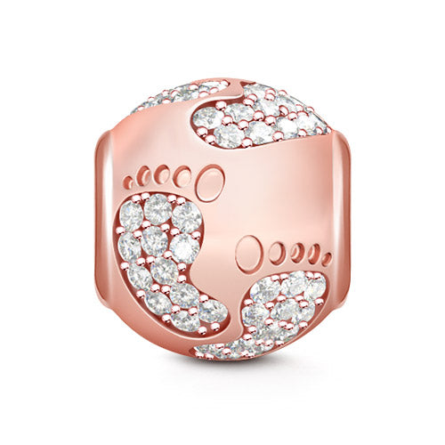 Gnoce "Love for My Baby" Rose Gold Tone Baby's Footprints Bead Charm Sterling Silver- Gift for Baby_1