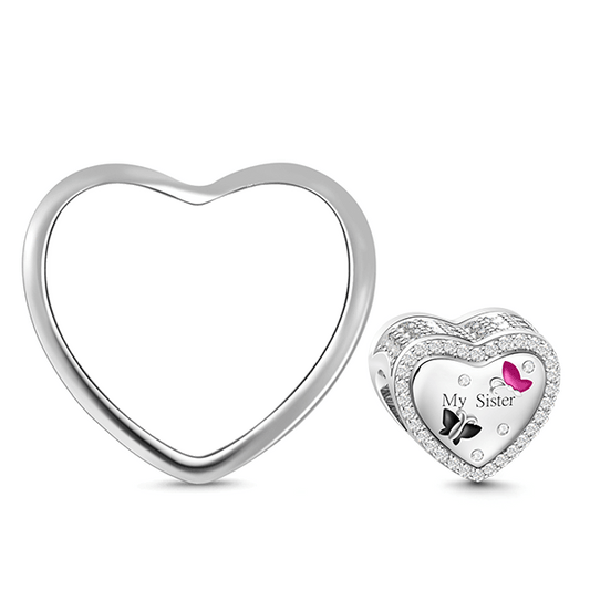 Gnoce "My Sister" Heart Shaped Forever 925 Sterling Silver Photo Charm Bead_3