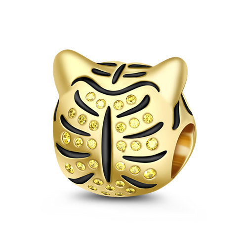 Gnoce "Strong As A Tiger" Yellow Gold Plated Royal Tiger 925 Sterling Silver Animal Bead Charm_2