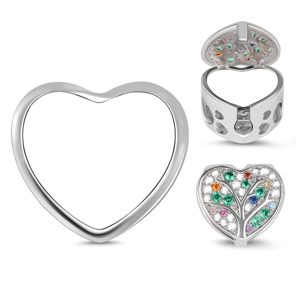 Gnoce "We are Family, My Heart will Be With You" Family Tree Photo Charm Beads In Sterling Silver With CZ Stones_3