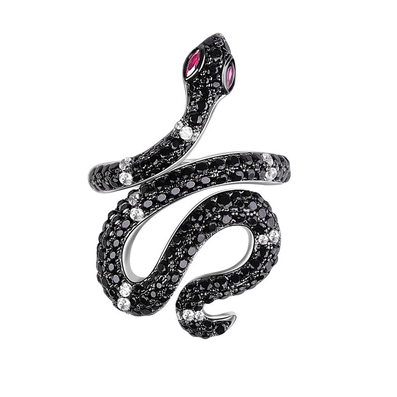 Gnoce "Life Power" Snake Ring Sterling Silver With Black Stones_1