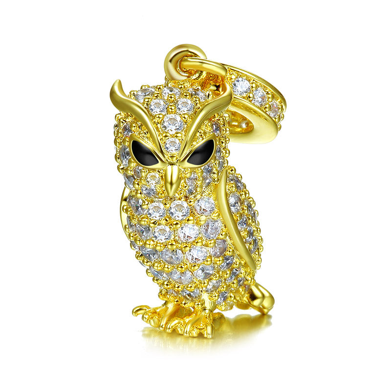 Gnoce "Guarding You" Owl Pendant Charm Sterling Silver 18k Gold Plated inlaid with Cz_1