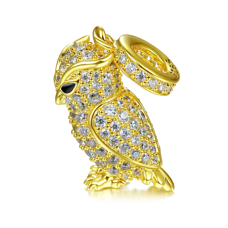 Gnoce "Guarding You" Owl Pendant Charm Sterling Silver 18k Gold Plated inlaid with Cz_2