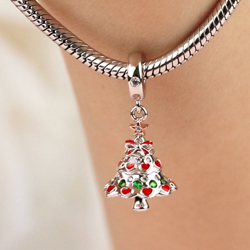 Gnoce "Happy Christmas" 925 Sterling Silver Christmas Tree Charm Pendant For Christmas Gift_4