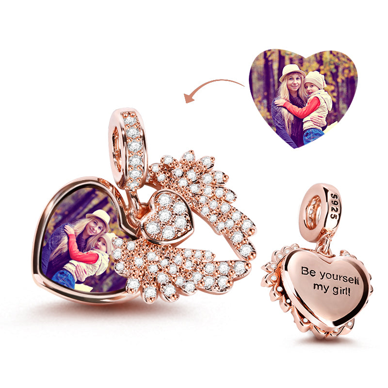 Gnoce "Heart With Angel Wing" 18k Rose Gold Plated Engravable Photo Charm Pendant_1