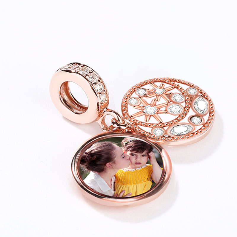 Gnoce "Moon And Star" Personalized Pendant Engravable Photo Charm 18k Rose Gold Plated_6