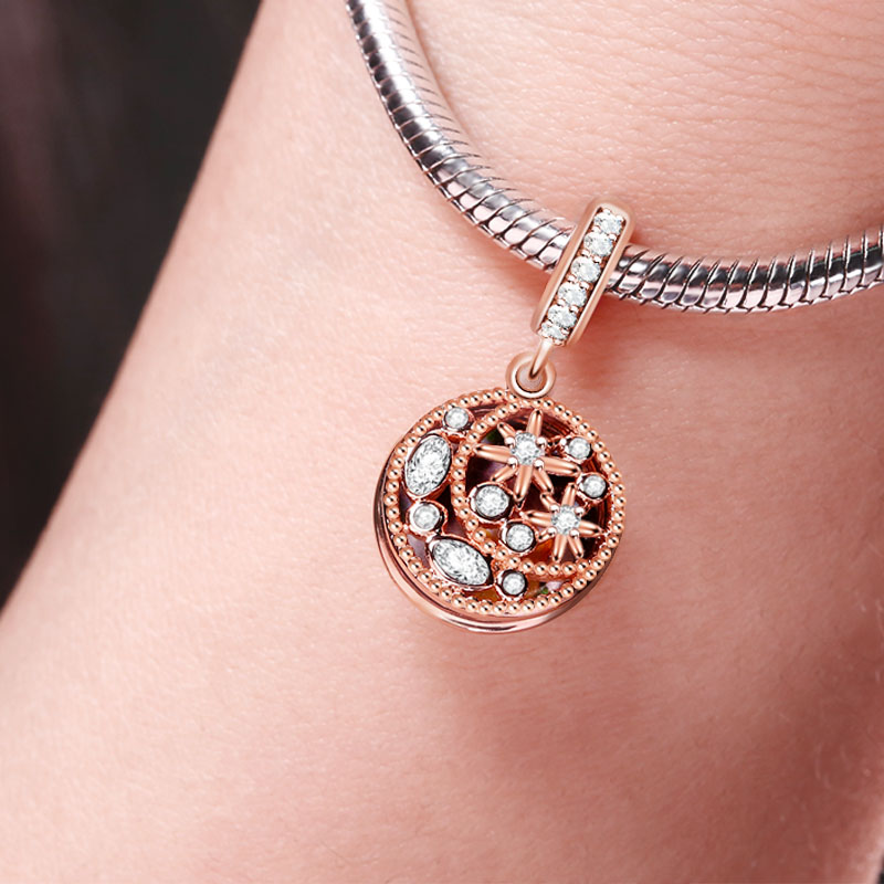 Gnoce "Moon And Star" Personalized Pendant Engravable Photo Charm 18k Rose Gold Plated_7