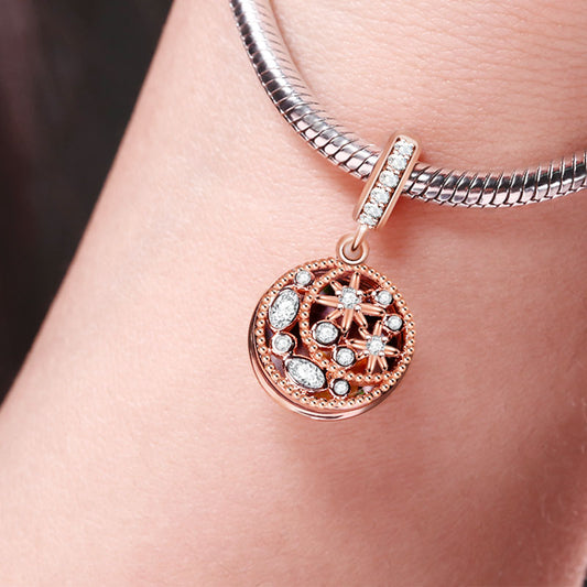 Gnoce "Moon And Star" Personalized Pendant Engravable Photo Charm 18k Rose Gold Plated_7