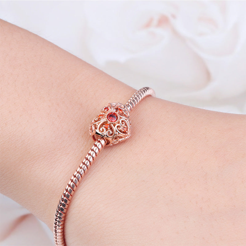 Gnoce "I Love You From Deep My Heart" 18K Rose Gold Plated Heart Shaped with Hollow Design Sterling Silver inlaid with Birthstone_4