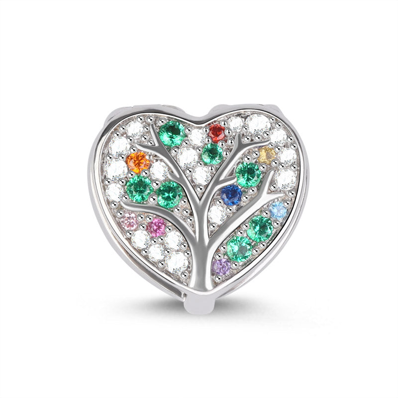 Gnoce "We are Family, My Heart will Be With You" Family Tree Photo Charm Beads In Sterling Silver With CZ Stones_4