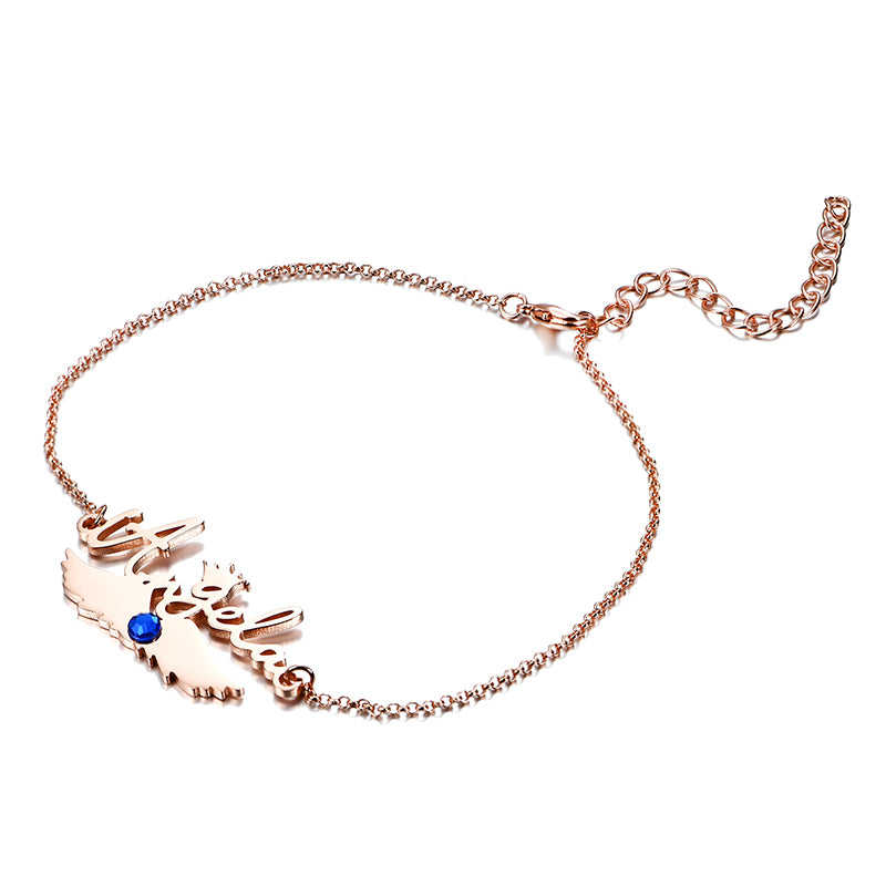 Gnoce "You Are My Angel" Personalized Name on the Wings Bracelet with Birthstone_4