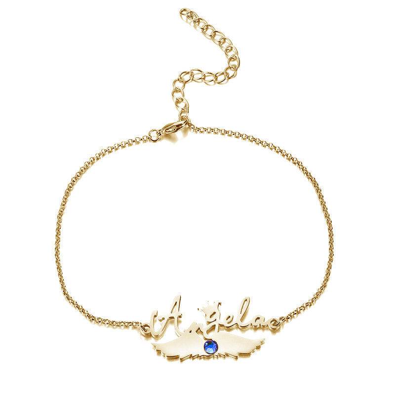 Gnoce "You Are My Angel" Personalized Name on the Wings Bracelet with Birthstone_2