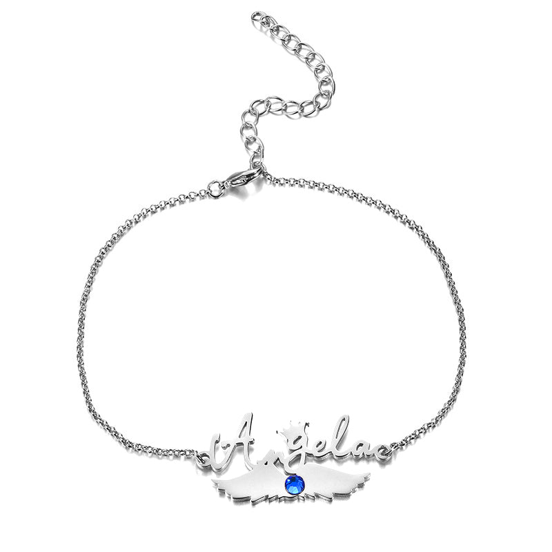 Gnoce "You Are My Angel" Personalized Name on the Wings Bracelet with Birthstone_3