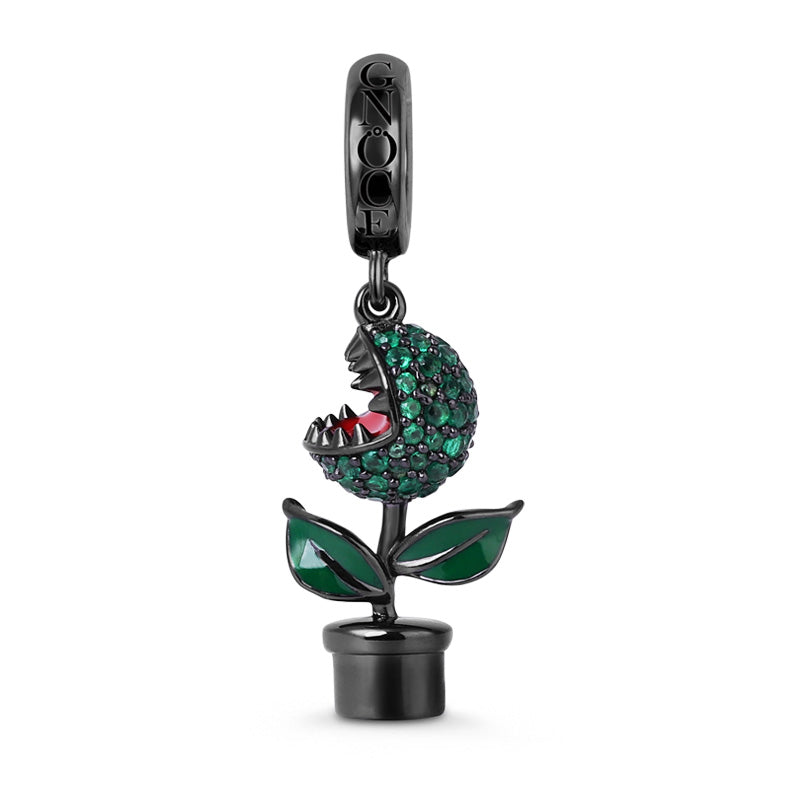 Gnoce "Dangerous Nature" Piranha Flower Charm Bead Black Plated Sterling Silver_1