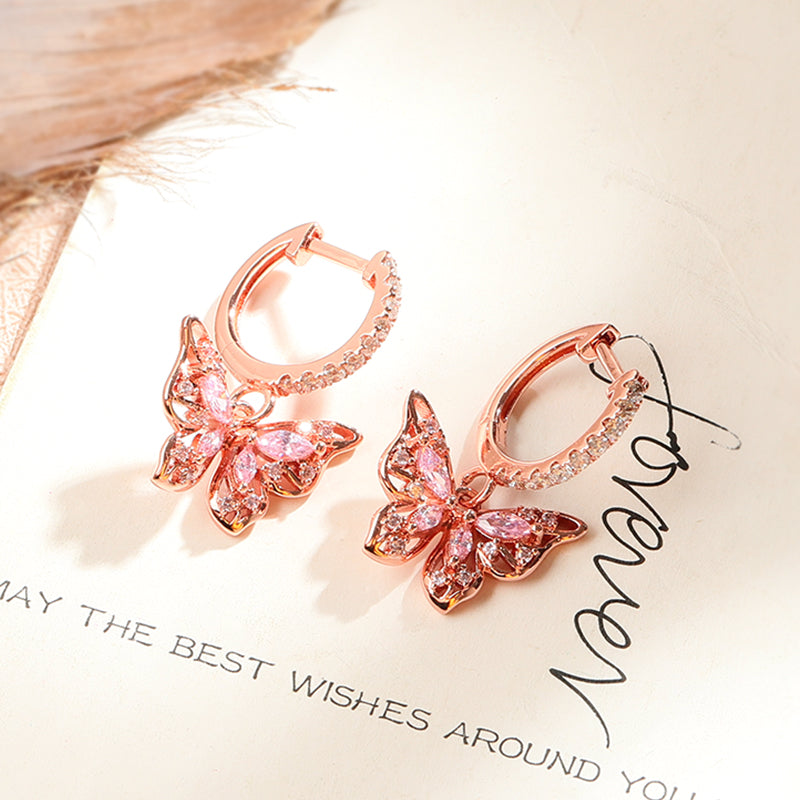 Butterfly Dangle Hoop Earrings 18k Rose Gold Plated 925 Sterling Silver Openwork_2