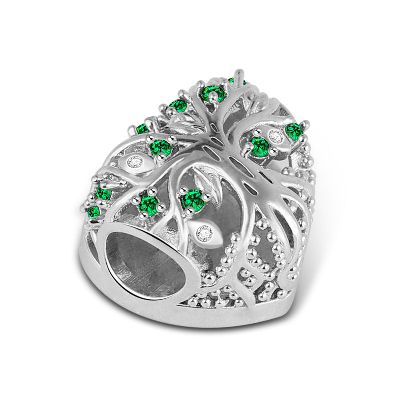 Gnoce "Love Memory" Tree of life Photo Charm Heart Shaped with Green Crystals Sterling Silver Bead_4