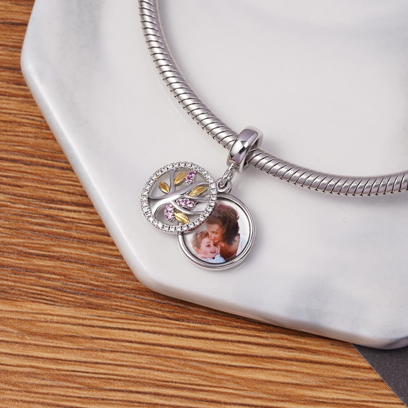 Tree of Life Personalized Photo Engravable Charm Pendant 925 Sterling Silver inlaid with Stones Mother's Day Gift_6