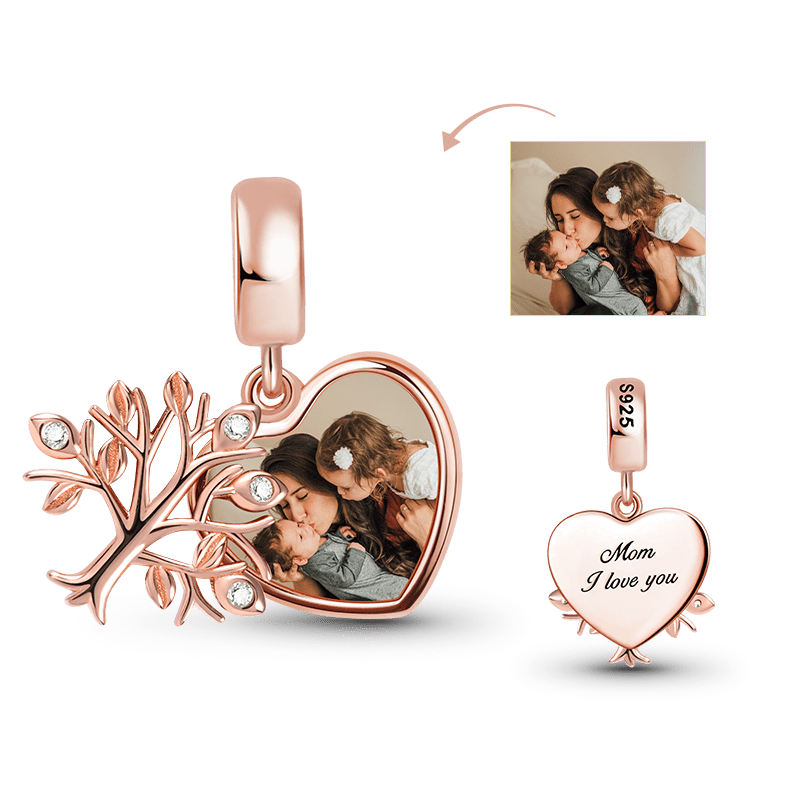 Family Tree Personalized Photo Engravable Charm Pendant 925 Sterling Silver 18K Rose Gold Plated Mother's Day Gift_2