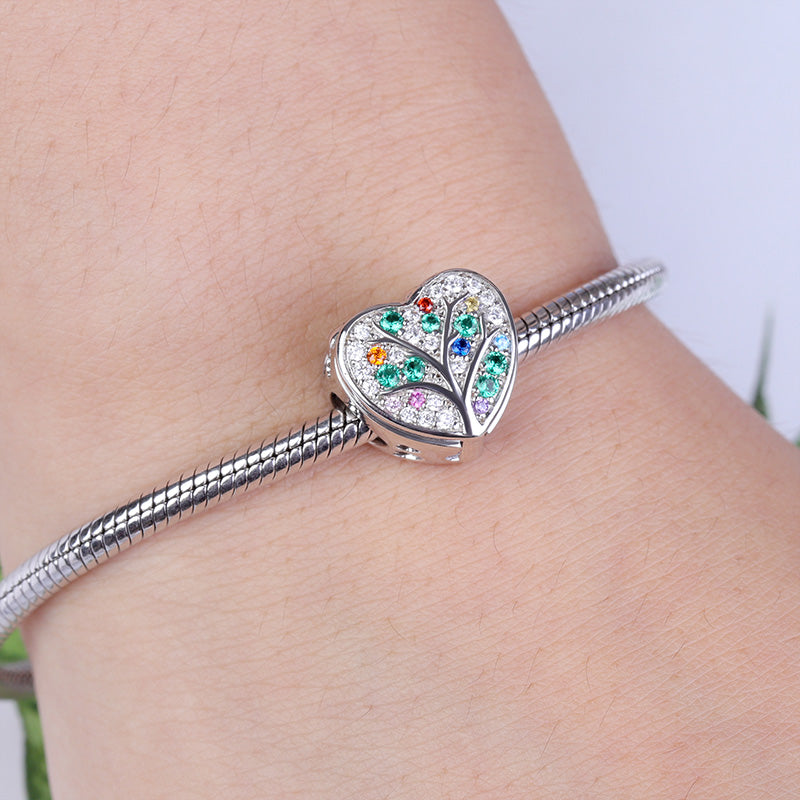 Gnoce "We are Family, My Heart will Be With You" Family Tree Photo Charm Beads In Sterling Silver With CZ Stones_6