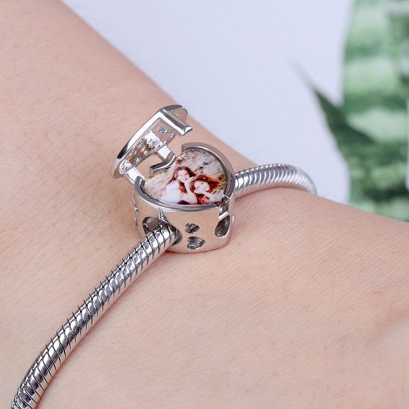 Gnoce "We are Family, My Heart will Be With You" Family Tree Photo Charm Beads In Sterling Silver With CZ Stones_5