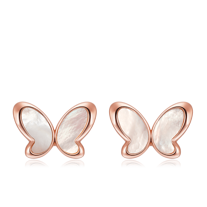 White Fritillary Butterfly Stud Earring with 18k Rose Gold Plated Sterling Silver_1