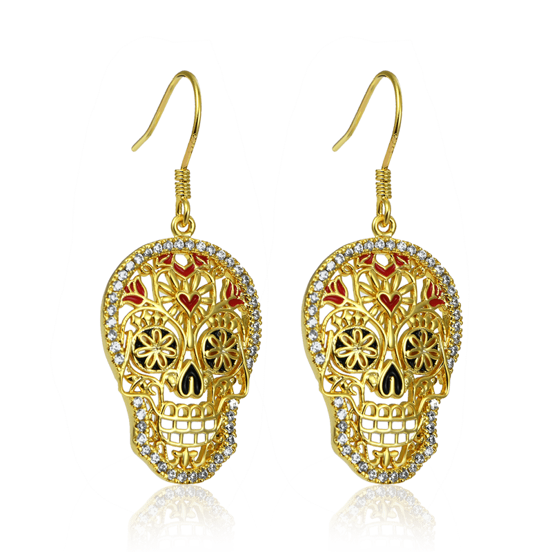 Skull Dangle Earrings 18k Gold Plated 925 Sterling Silver_2