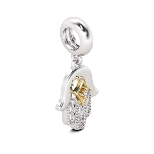 Gnoce "All is Well" Palm-Shaped Hamsa Hand 925 Sterling Silver Gold Plated Bead Charms for Bracelets Necklace Gifts For Her_2